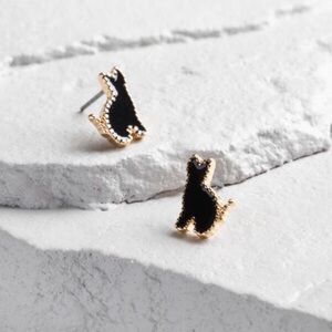 Black Kitty Enamel & Antique Gold Studded‎ Minimalist Earrings NWT LAST PAIR